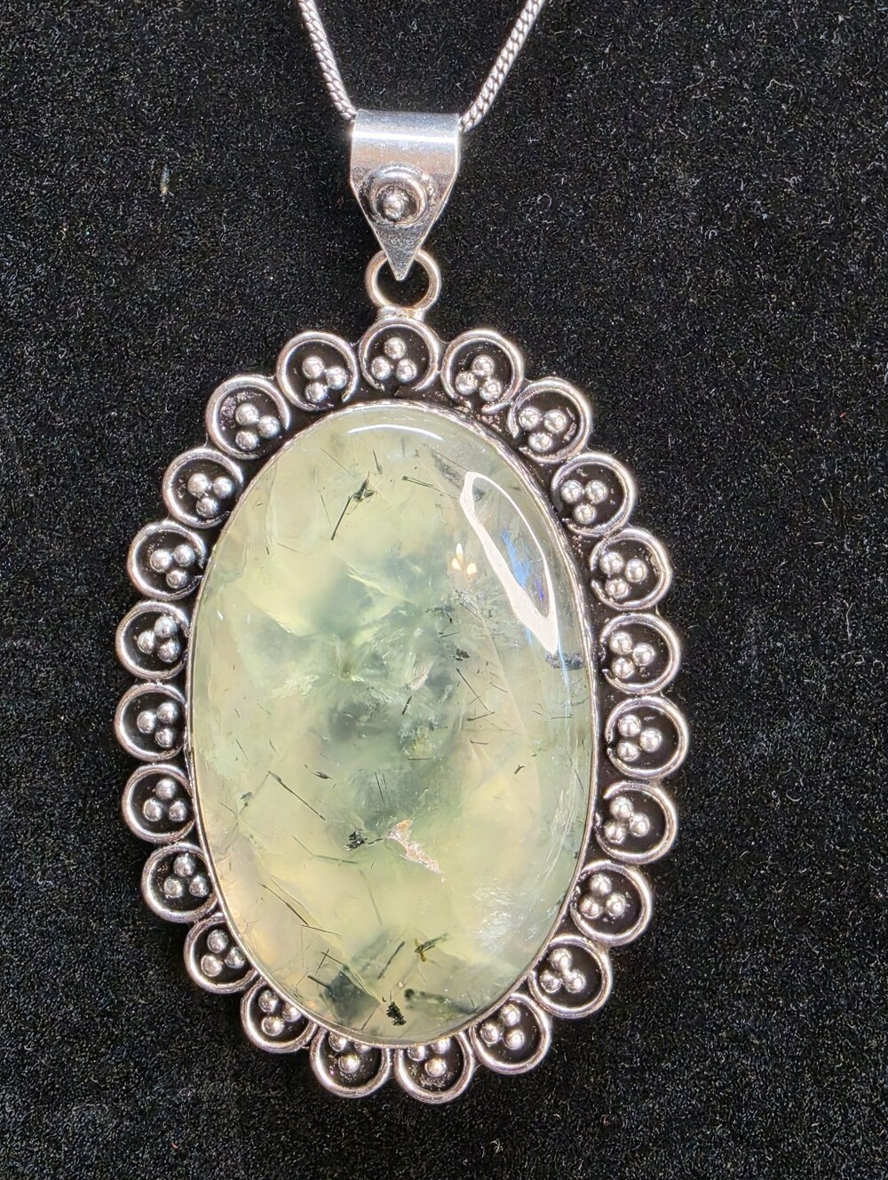 Prehnite Gemstone Pendant Necklace German Silver New With Tag